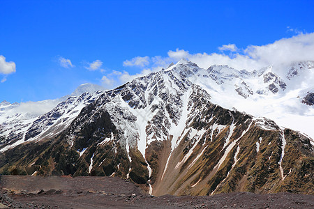 高加索山脉 Dombai高度首脑顶峰风景爬坡全景季节冰川岩石悬崖图片