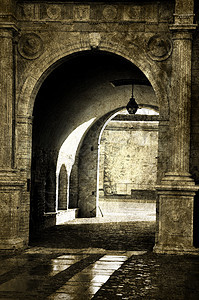 城堡拱门飞行小路反射历史建筑学走廊人行道历史性耳堂扶壁图片