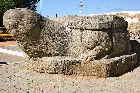 休息公园的石龟宗教雕像休息马赛克公园历史纪念碑长椅图片