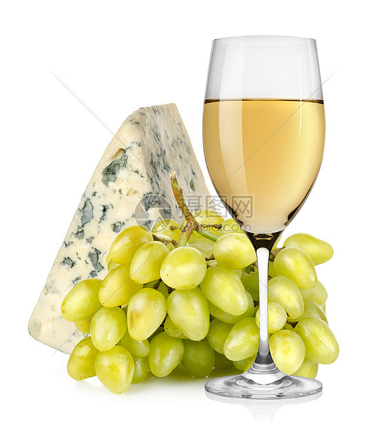 孤立的葡萄和酸玻璃奶酪图片
