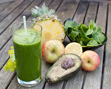 新鲜果汁薄荷蔬菜木头菠萝柠檬养分食物素食玻璃健康饮食图片
