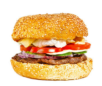 牛肉汉堡 与蔬菜隔离在白色上图片