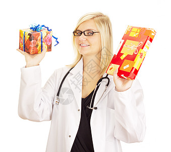 带两件礼物的医生周年临床医院大堂销售惊喜说客进步女士工作室图片