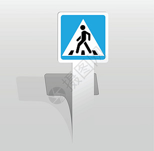 人行横越标志概念白色纸板正方形灰色行人蓝色三角形插图阴影图片