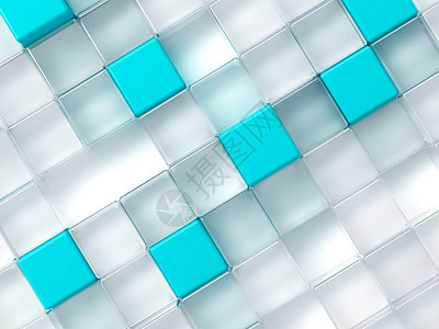 背景摘要 由白色和蓝色塑料立方体组成反射艺术技术数字化金属正方形创造力解决方案团体图片