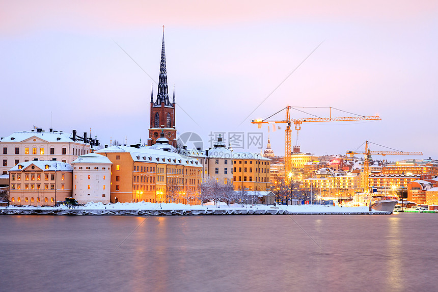 瑞典斯德哥尔摩黄昏市天空地标风景旅行教会首都全景地平线大厅建筑图片