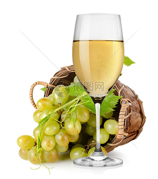 白酒和篮子里的葡萄图片