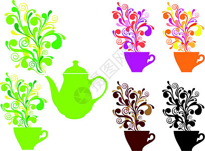 茶和有彩色的茶 矢量图片