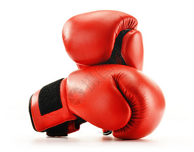 白色上隔离的红皮拳击手套运动竞赛力量训练斗争皮革红色图片