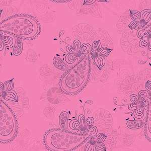 粉红花纹形态织物圆圈墙纸风格蓝色粉色装饰图片