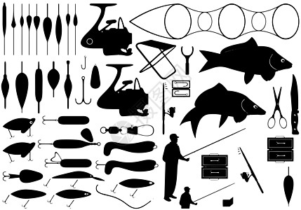 捕鱼工具钓鱼收藏尼龙运动坠子白色男性渔夫黑色插图图片