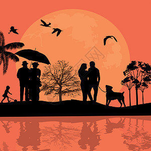 美丽的风景和人们的光环女士天际娱乐反射插图热带棕榈恋人夫妻地平线图片