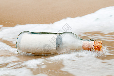 在瓶中发来的信息概念海滩波浪静物瓶子空格图片