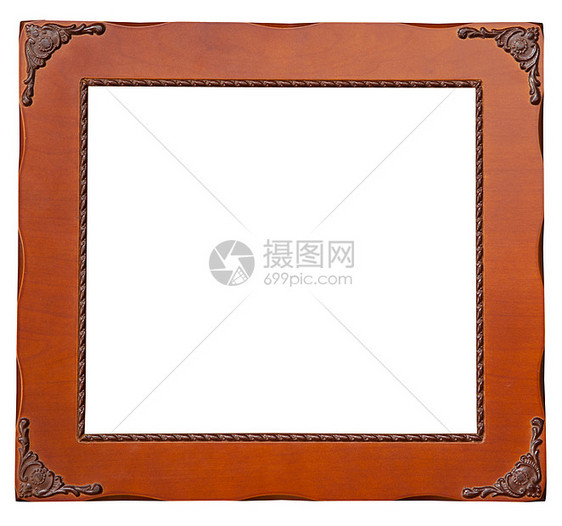 孤立木质框架小路棕色古董木头边界乡村展示长方形盒子白色图片