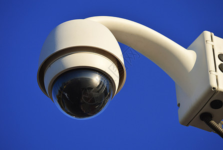 蓝天高科技圆顶型照相机镜片记录安全警卫预防交通电视手表天空蓝色图片