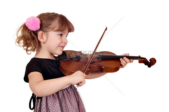 美丽的小女孩在白色上拉小提琴提琴手音乐乐器快乐童年孩子女儿娱乐青年小提琴家图片