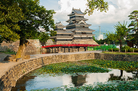 松本城堡墙壁天空乌鸦旅行护城河武士防御旅游地标文化图片