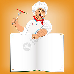 美味厨师和美食的书菜单老板咖啡店辣椒胡椒男人插图职业食物面包师身体图片