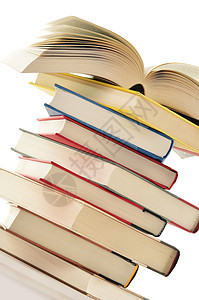 白色背景上孤立的书堆堆教育学习知识字典哲学阅读精装科学学校图片