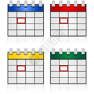日历图标插图绿色黄色反射办公室蓝色红色光线正方形组织图片