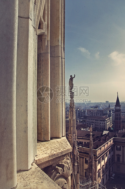 米兰市历史全景大教堂城市纪念碑教会风景雕像艺术图片
