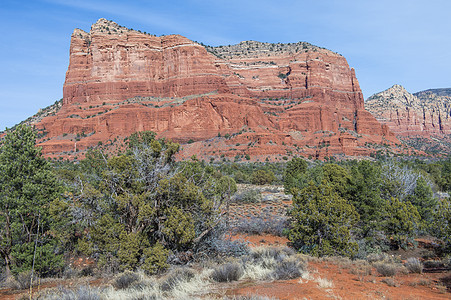 塞多纳岩石植物地质学峡谷天空沙漠悬崖红色编队全景图片