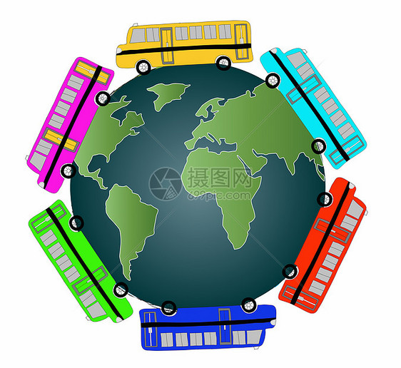环绕地球全球的汽车商业车辆货物卡通片公共汽车插图技术世界旅行车轮图片