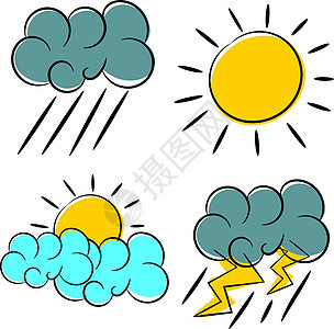 气象图标插图闪电气候太阳天气天空风暴预报图片