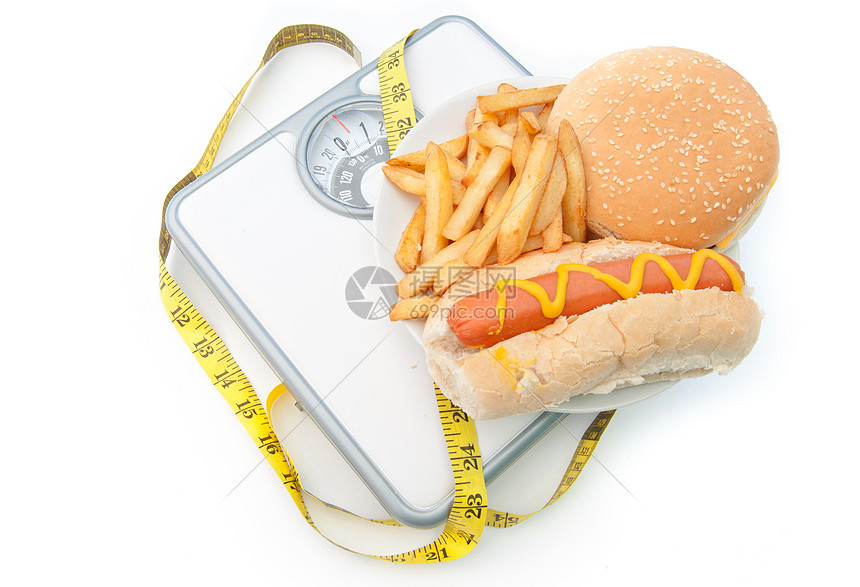 体重比重坏饮食香肠筹码测量热狗芝士重量肥胖食物白色薯条图片