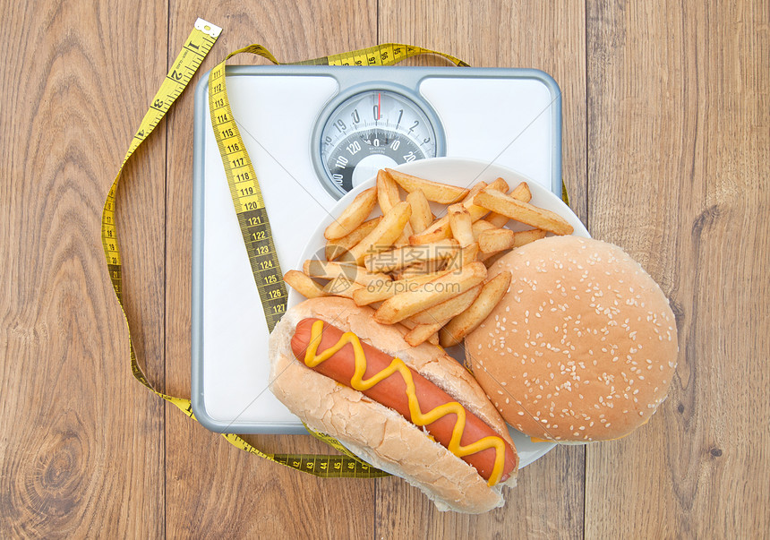 体重比重坏饮食测量筹码肥胖育肥薯条重量热狗芝士汉堡食物图片