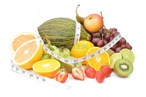 水果饮食排毒磁带测量食物健康浆果奇异果柚子小吃红色图片