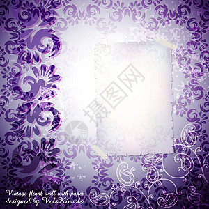 复古花卉背景流动挂件紫色邀请函叶子古董墙纸螺旋磁带夹子图片