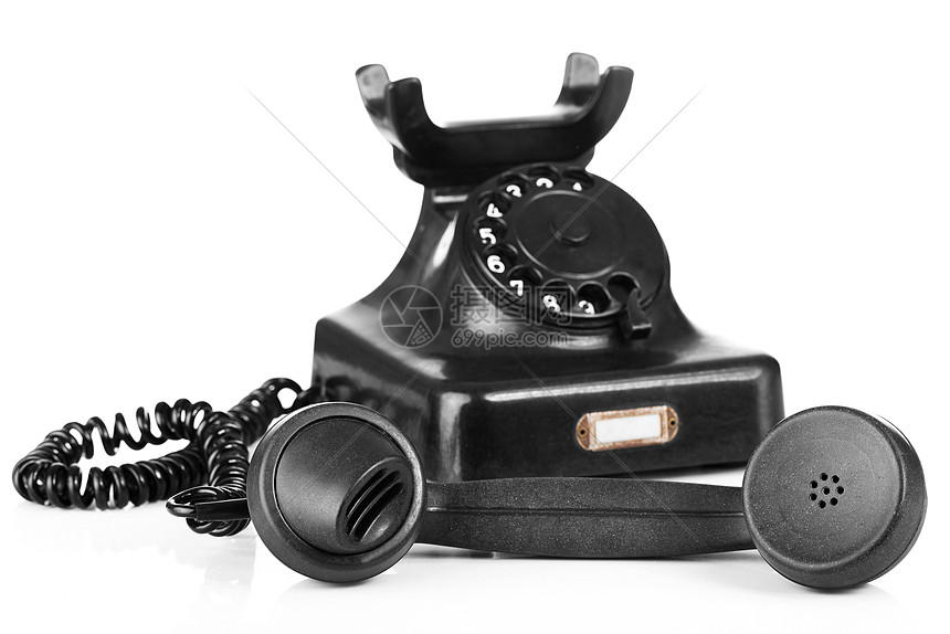 旧电话盘子器具技术电子产品旋转黑色耳机拨号服务台听筒图片