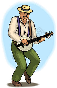 男人在Banjo玩游戏衬衫细绳乐趣音乐家享受乐器套装音乐演员成人图片