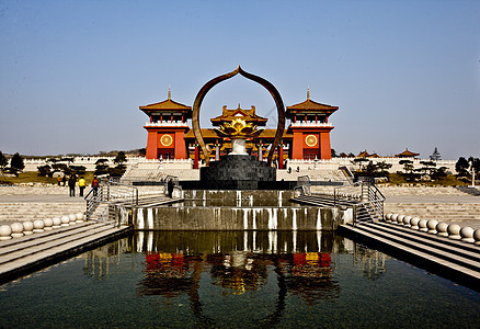 建筑结构架构风景宗教蓝天游客植被树木旅游历史寺庙绿色背景图片