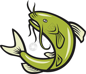 鱼 跳跃卡通触须插图卡通片野生动物艺术品背景图片