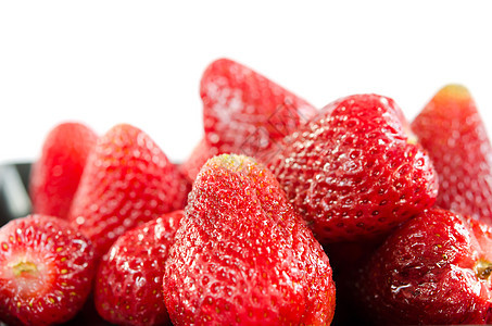 红色草莓食物盘子甜点水果白色黑色图片