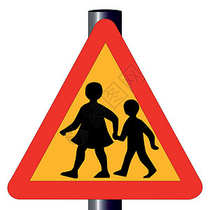 跨越儿童交叉交通标志孩子学校危险女孩红色男生琥珀色三角形警告图片