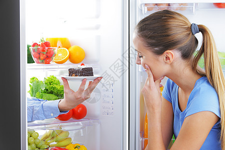 甜甜调味素食女子冰箱橙子手臂水果思维女孩饮食人类图片