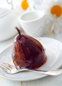 豆梨加巧克力 甜食菜肴液体水果零食奶油可可服务食谱美食甜点图片