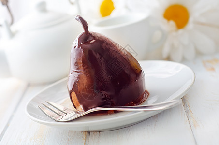 豆梨加巧克力 甜食服务棕色液体甜点可可菜肴水果零食创造力餐厅图片