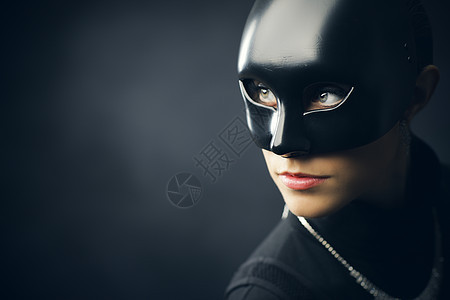 女盗贼模特女性女孩时装女子魅力猫女面具刑事黑色图片