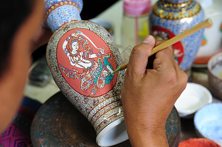 油漆绘画花盆艺术家活动手指拇指艺术工艺品杯子篮子文化图片