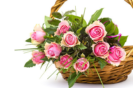 篮子里的粉红玫瑰植物群墙纸礼物生长庆典花束植物婚姻花瓣叶子图片
