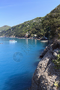 意大利利古里亚海岸线全景海岸海浪村庄旅行蓝色地平线荒野石头图片