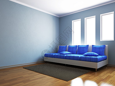 带有蓝色沙发的客厅图片