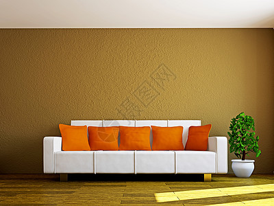 沙发和植物的客厅休息室地面艺术生活建筑学软垫长沙发公寓枕头座位图片