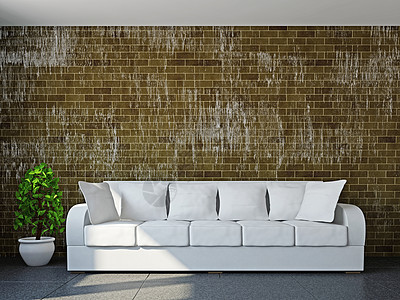 沙发和植物的客厅座位装饰家具艺术风格长沙发阳光木地板时尚生活图片
