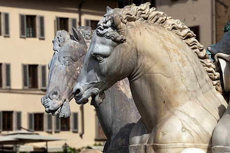 的海王星喷泉 位于意大利佛罗伦萨领主广场马匹双锥雕塑艺术雕像水螅建筑学图片