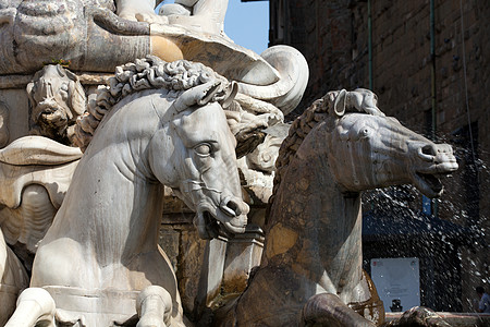 的海王星喷泉 位于意大利佛罗伦萨领主广场艺术水螅雕像雕塑双锥建筑学马匹图片